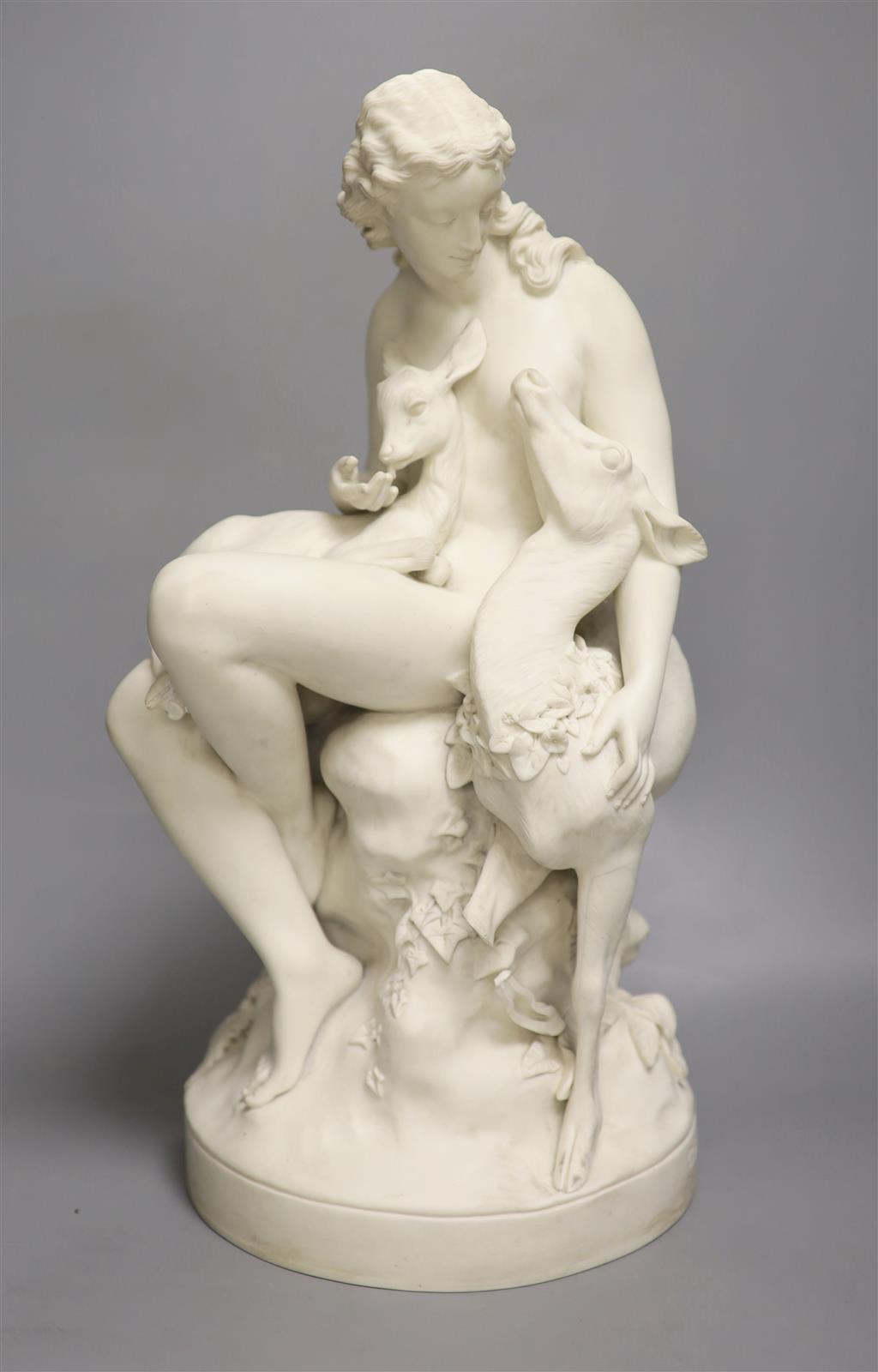 After C.B. Birch. A 19th century Parian group Wood Nymph with two deer, height 49cm